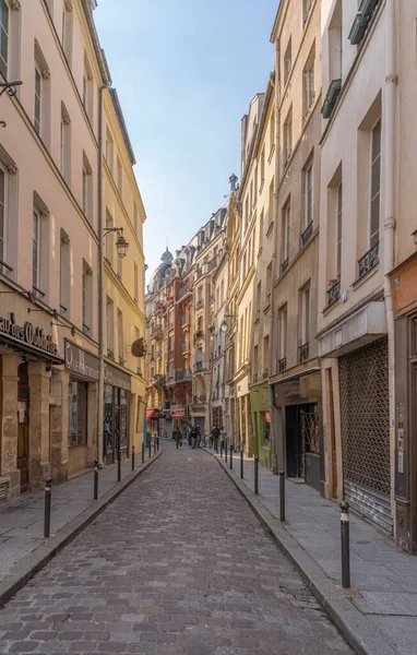 Paryż Francja 2021 Dzielnica Łacińska Słynna Typowa Brukowana Ulica Restauracja — Zdjęcie stockowe