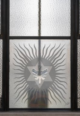 Colleville-Sur-Mer, France - 08 03 2021: Normandy American Cemetery and Memorial and the stained glass of the chapel