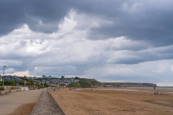 Asnelles Sur Mer Francja 2021 Widok Morze Pontony Plaży — Zdjęcie stockowe