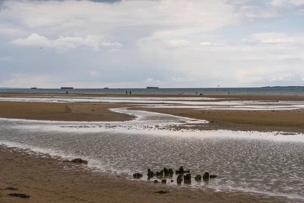 Asnelles Sur Mer France 2021 View Sea Pontoons Beach — Stock Photo, Image