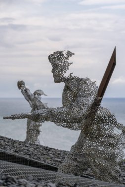 Arromanches-les-Bains, Fransa - 08 03 2021: Gaziler için Anıt Heykel