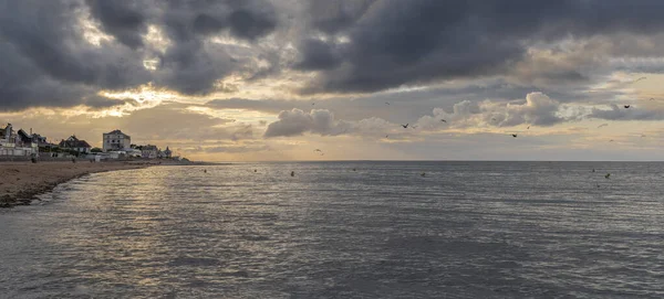 Langrune Sur Mer Francia 2021 Veduta Delle Cabine Sulla Spiaggia — Foto Stock