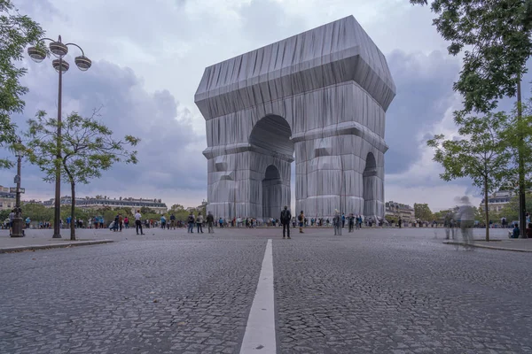 Párizs Franciaország 2021 Place Charles Gaulle Arc Triomphe Csomagolva — Stock Fotó