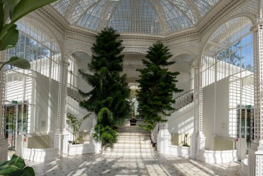 Boulogne-Billancourt, Fransa - 10 18 2025: Albert Kahn 'ın bahçesi. Görkemli seranın panoramik görüntüsü