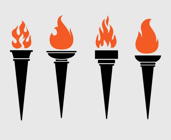 Факел Черная Коллекция Иконки Пламени Векторной Иллюстрации Абстрактный Дизайн Фоном — стоковый вектор