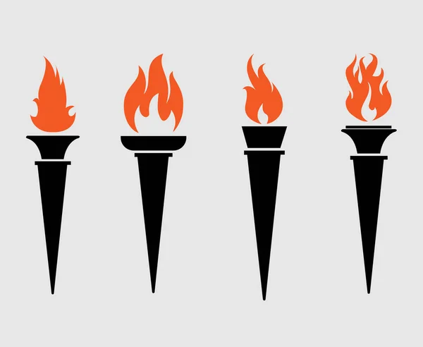 Абстрактные Факелы Олимпийские Игры Коллекция Черный Дизайн Иконки Иллюстрация Серым — стоковый вектор