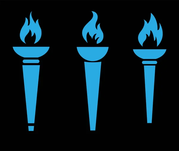 Пламенный Факел Синего Цвета Черном Фоне — стоковый вектор