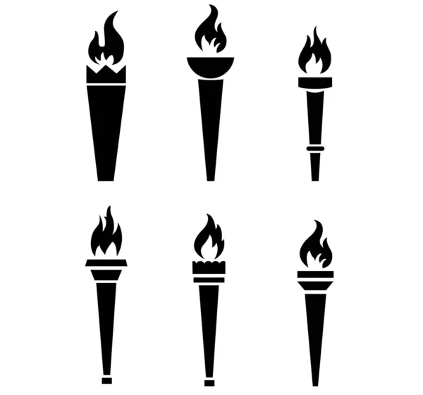 Абстрактная Факел Олимпийская Игра Коллекция Черный Дизайн Иконка Белым Фоном — стоковый вектор