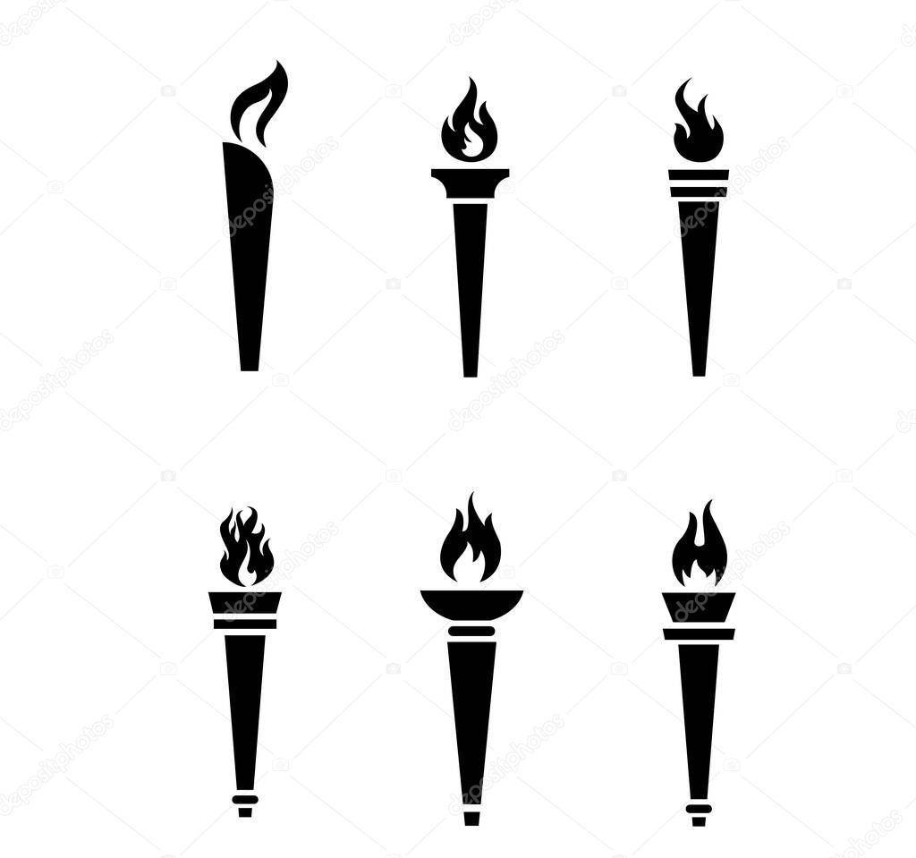 Black torch olympic game Collection Flaming on White Background illustration abstract design