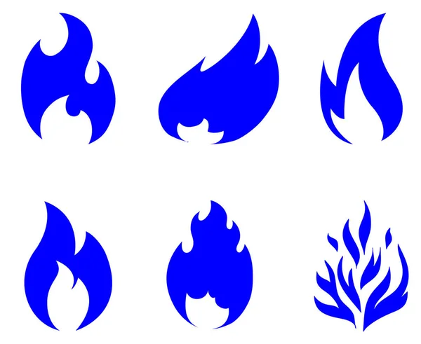 抽象的な炎のトーチコレクション白の背景と青のデザインのアイコンイラスト — ストックベクタ