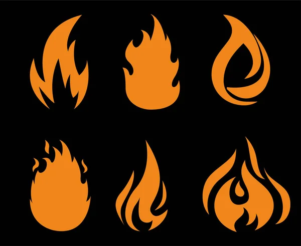 Vuur Collectie Oranje Fakkel Vlammend Achtergrond Zwart Abstract Illustratie Ontwerp — Stockvector