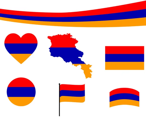 Armenien Flagge Karte Band Und Herz Ikonen Vektor Illustration Abstrakte — Stockvektor