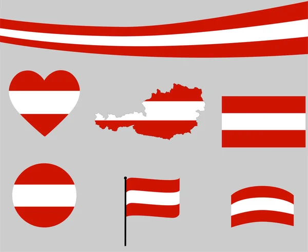 奥地利国旗条带和心形图标矢量图解摘要设计元素集合 — 图库矢量图片