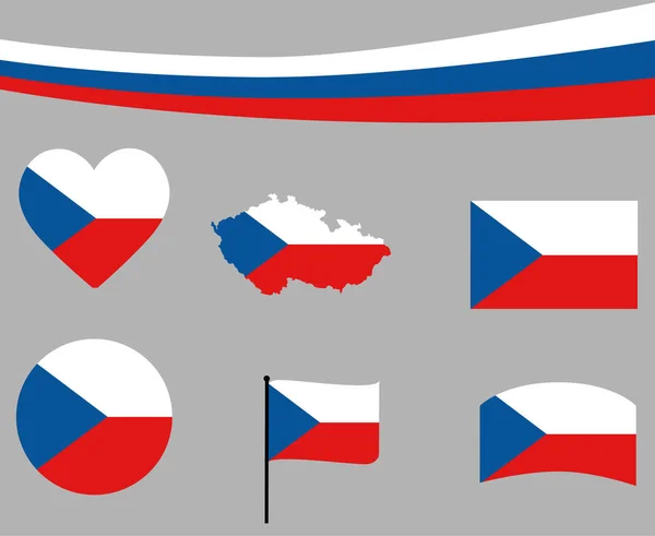 Czech Republic Flag Map Ribbon Heart Icons Vector Illustration Abstract — 스톡 벡터