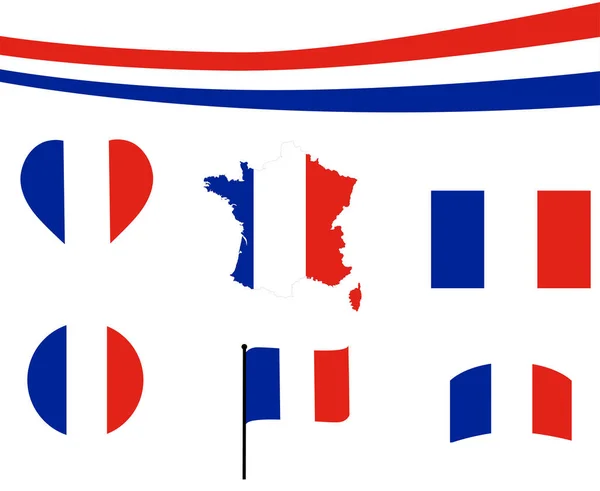 フランス国旗マップリボンとハートアイコンベクトルイラストアブストラクトデザイン要素コレクション — ストックベクタ