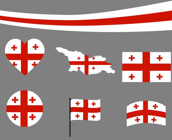 Georgia Flag Map Stuha Srdce Ikony Vektorové Ilustrace Abstraktní Design — Stockový vektor