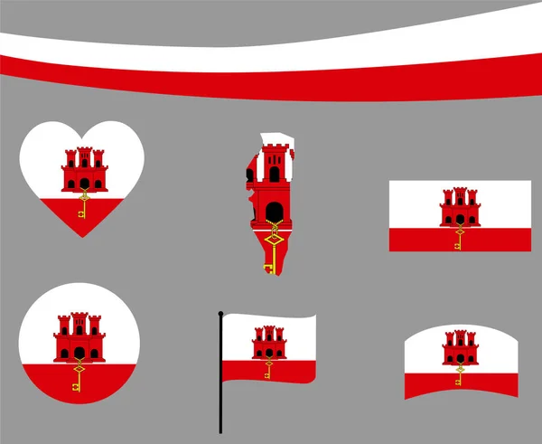 Gibraltar Mapa Bandera Cinta Corazón Iconos Vector Ilustración Abstract Design — Archivo Imágenes Vectoriales
