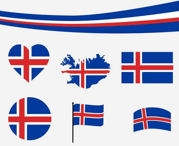 Iceland Flag Map Ribbon Heart Icons Vector Illustration Abstract Design — Stock Vector