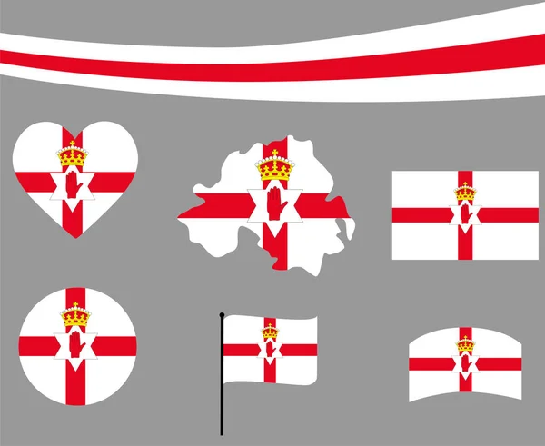 Észak Írország Zászló Térkép Szalag Szív Ikonok Vektor Illusztráció Absztrakt — Stock Vector