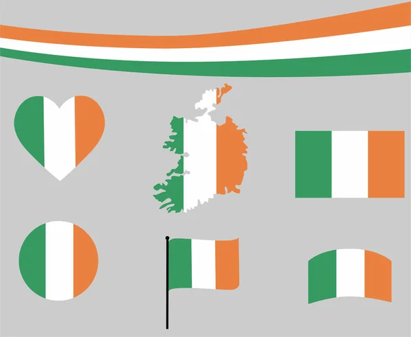 Irlanda Mapa Bandeira Fita Ícones Coração Ilustração Vetorial Resumo Design —  Vetores de Stock