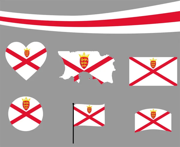 Jersey Flag Map Ribbon Heart Ikony Wektor Ilustracja Streszczenie Projekt — Wektor stockowy