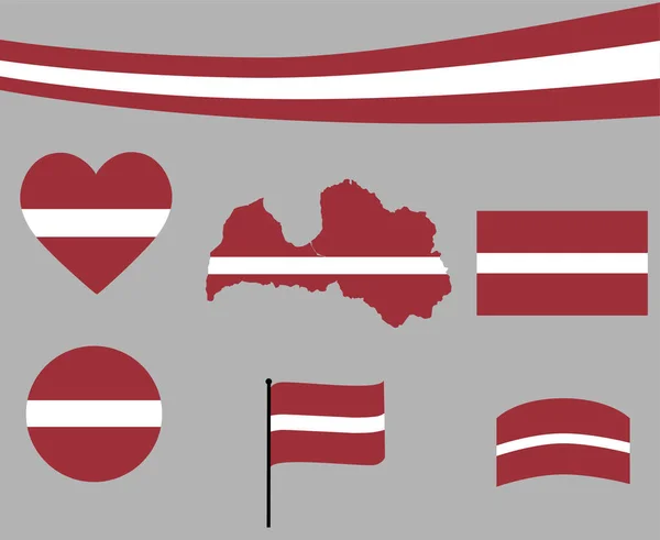 Latvia Flag Map Ribbon Heart Icons Vector Illustration Abstract Design — Stock Vector