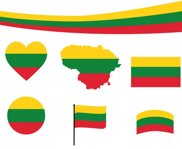Litauen Flagga Karta Band Och Hjärta Ikoner Vektor Illustration Sammanfattning — Stock vektor