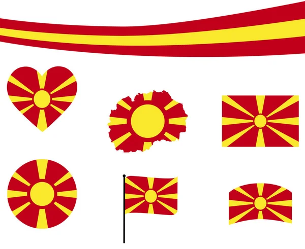 Makedonien Flagga Karta Band Och Hjärta Ikoner Vektor Illustration Sammanfattning — Stock vektor