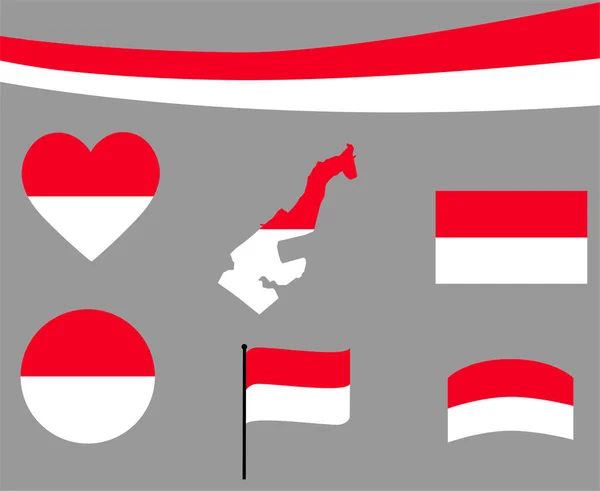 Monaco Flag Map Ribbon Heart Icons Vector Illustration Koleksi Elemen - Stok Vektor