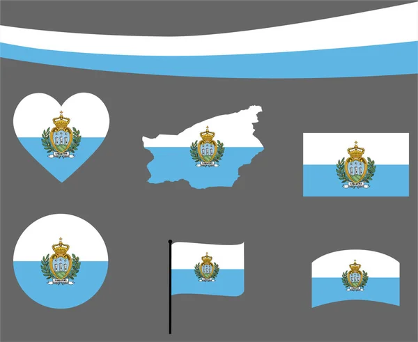 Mapa Bandera San Marino Iconos Cinta Corazón Vector Ilustración Abstract — Archivo Imágenes Vectoriales