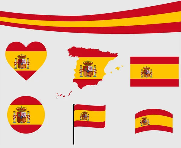 Espanha Mapa Bandeira Fita Ícones Coração Ilustração Vetorial Resumo Design —  Vetores de Stock