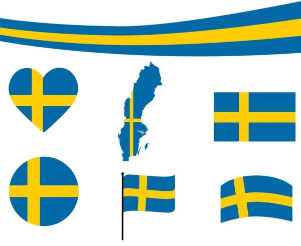 Швеция Флаг Карта Лента Сердце Иконки Векторная Иллюстрация Абстрактный Дизайн — стоковый вектор