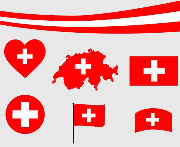 Swiss Flag Map Ribbon Heart Icons Vector Illustration Abstract Design — стоковий вектор