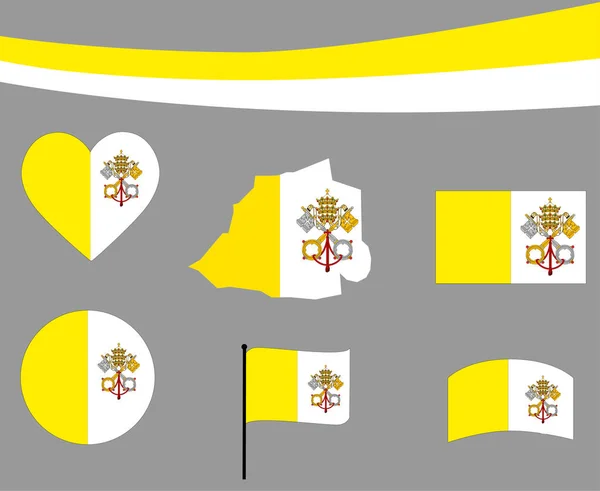 Vatican Flag Map Ribbon Heart Icons Vector Illustration Abstract Design — 스톡 벡터