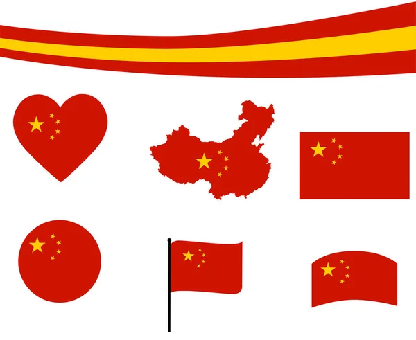 China Flag Map Ribbon Heart Icons Vector Illustration Abstract National — 스톡 벡터