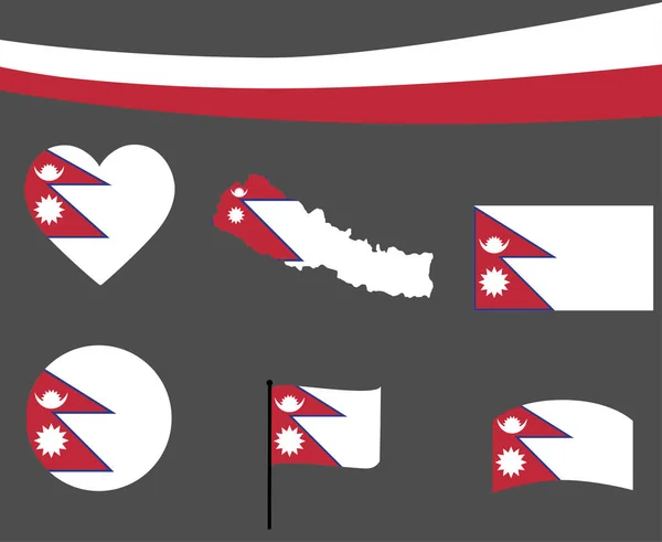 Nepal Flag Map Ribbon Heart Icons Vector Illustration Abstract National — ストックベクタ