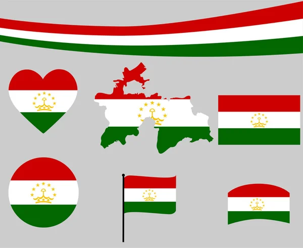 Tádžikistán Vlajka Mapa Stuha Srdce Ikony Vektorové Ilustrace Abstraktní Národní — Stockový vektor