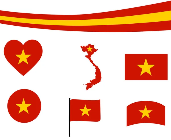 Vietnam Flagge Karte Band Und Herz Symbole Vektor Illustration Abstrakte — Stockvektor