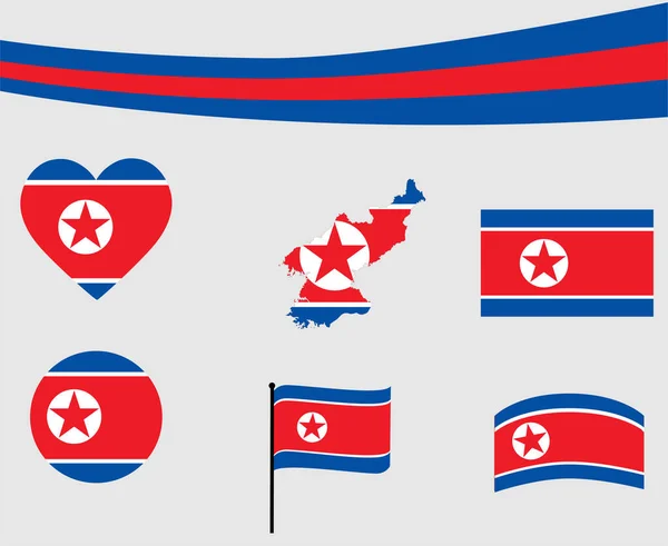 朝鲜国旗条带和心形图标矢量图解摘要国徽设计元素集 — 图库矢量图片