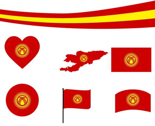 Kirguistán Mapa Bandera Cinta Corazón Iconos Vector Ilustración Abstracto National — Vector de stock