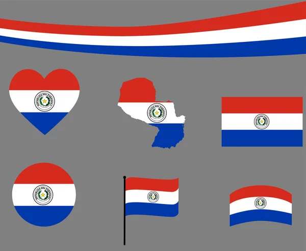 Mapa Bandera Paraguay Iconos Cinta Corazón Vector Ilustración Abstract National — Vector de stock