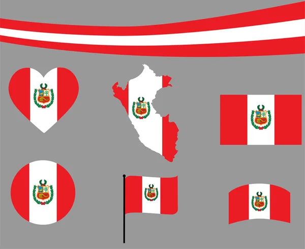 Peru Flag Map Ribbon Heart Icons Vector Illustration Abstract National — 图库矢量图片