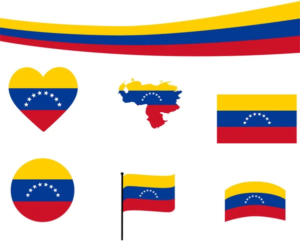 Venezuela Flag Map Ribbon Heart Icons Vector Illustration Abstract National — Stock Vector