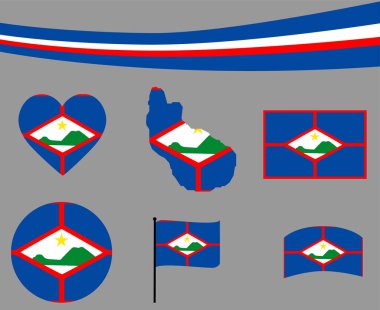 Sint Eustatius Bayrak Haritası Kurdele ve Kalp Simgesi Vektör İllüstrasyonu Soyut Ulusal Amblem Tasarım Elemanları Koleksiyonu