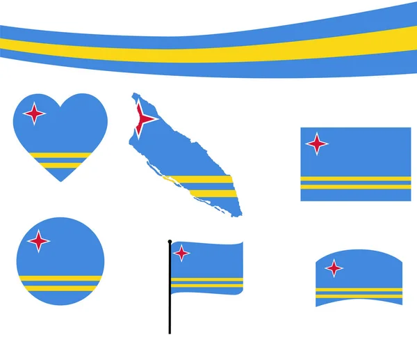 Aruba Flag Karta Band Och Hjärta Ikoner Vektor Illustration Sammanfattning — Stock vektor