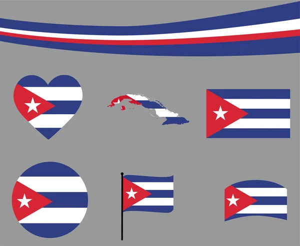 Cuba Drapeau Carte Ruban Cœur Icônes Illustration Vectorielle Résumé National — Image vectorielle