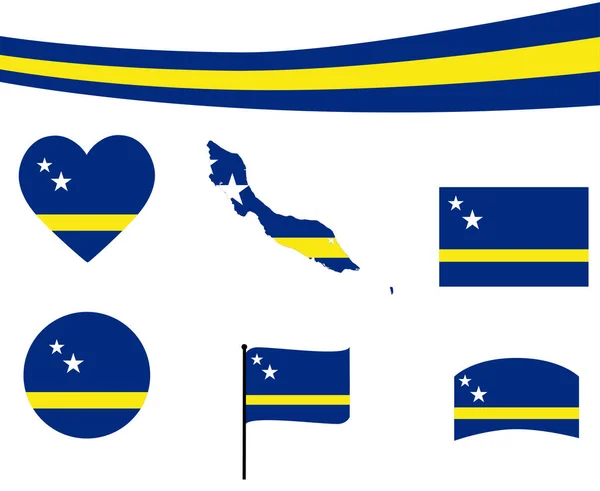 Curaçao Flagge Karte Band Und Herz Symbole Vektor Illustration Abstrakte — Stockvektor