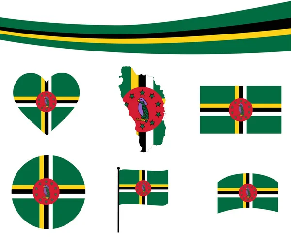 Mapa Bandeira Dominica Fita Ícones Coração Ilustração Vetorial Abstract National — Vetor de Stock