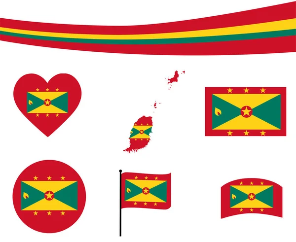 Mapa Bandeira Granada Fita Ícones Coração Ilustração Vetorial Abstract National — Vetor de Stock