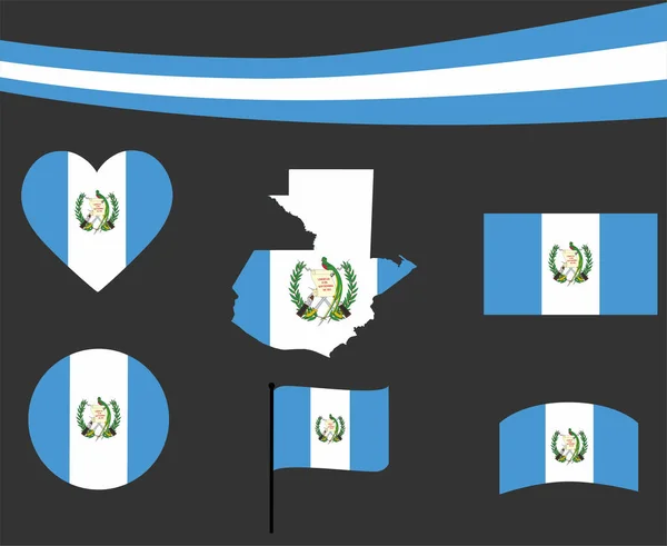 Mapa Bandera Guatemala Iconos Cinta Corazón Vector Ilustración Abstract National — Vector de stock